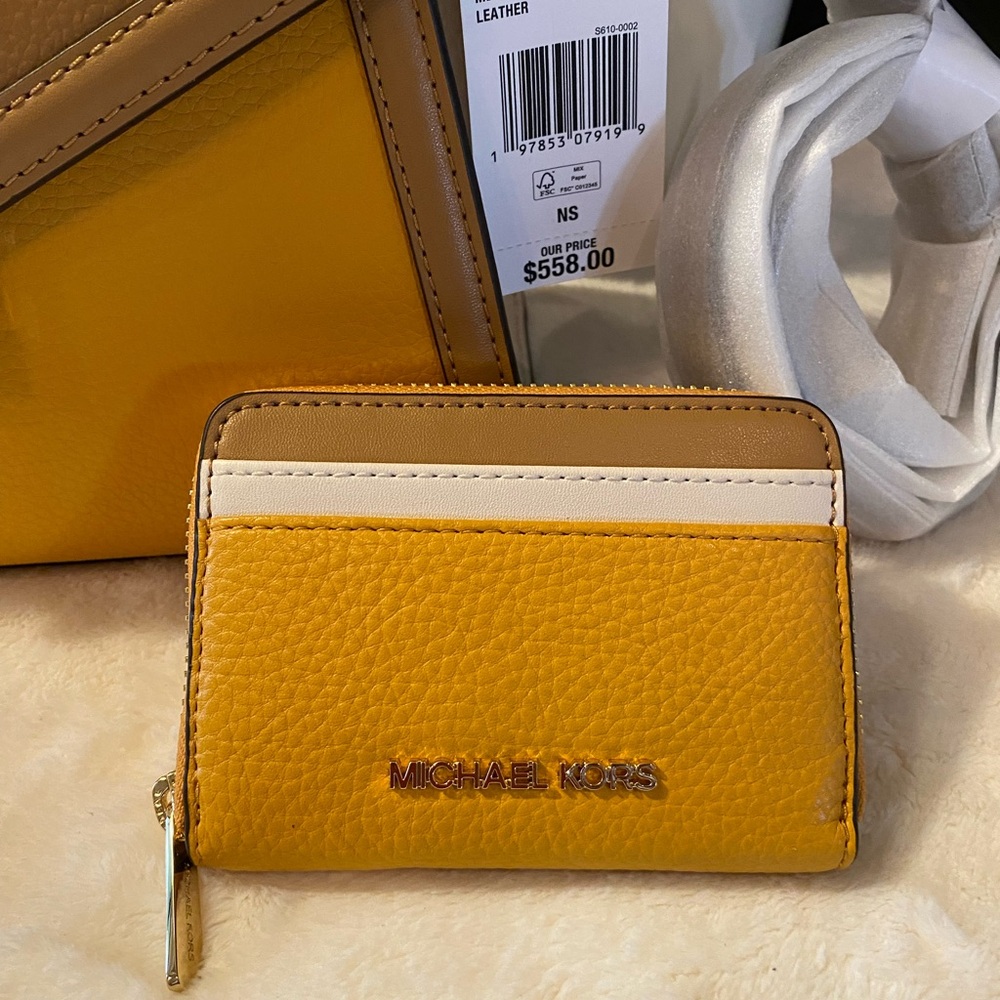 MICHAEL KORS WHITNEY MEDIUM FLAP TOP HANDLE SATCHEL+MATCHING WALLET - Picture 11 of 13